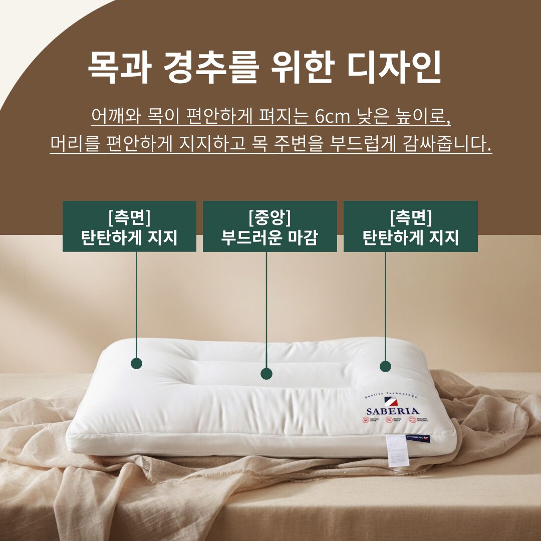 사베리아 5성급 호텔용 60수 순면 낮은베개 높이 6cm 충전재 마이크로화이버 솜, 화이트, 2개할인 상세 이미지 2