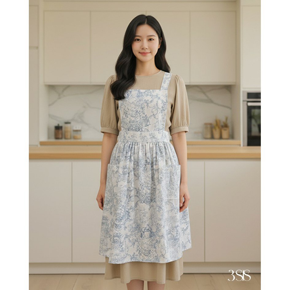 3SIS-메종 뜨왈 앞치마 국산 핸드메이드 제품, 블루, 1개 상세 이미지 2