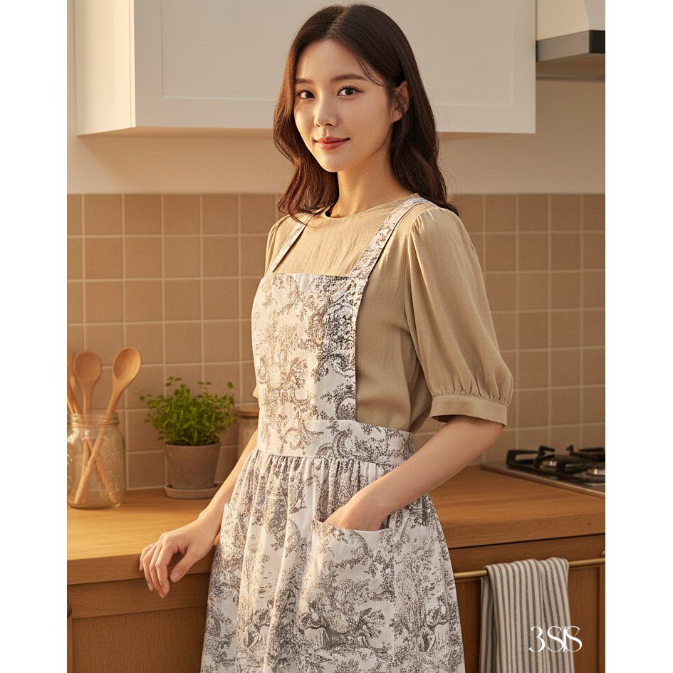 3SIS-메종 뜨왈 앞치마 국산 핸드메이드 제품, 블루, 1개 상세 이미지 2