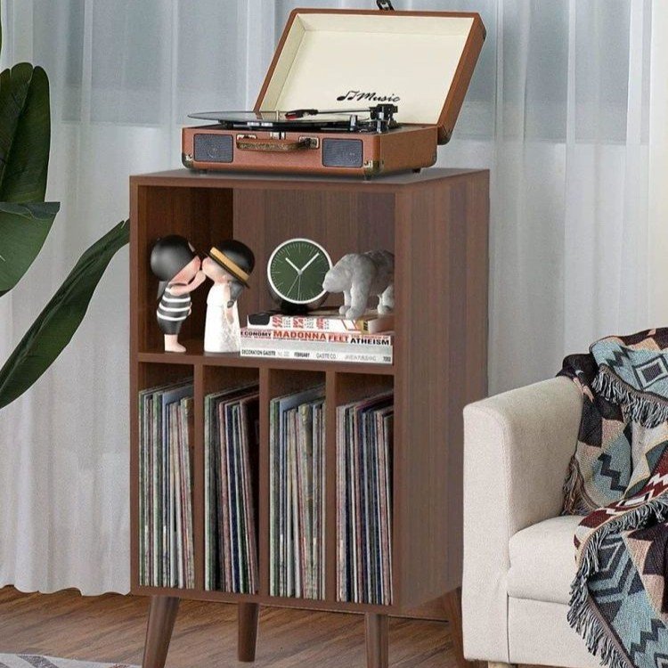 LP 장식장 턴테이블 보관 거치대 레코드판 CD 선반, 레코드 1단계 딥 월넛 상세 이미지 2