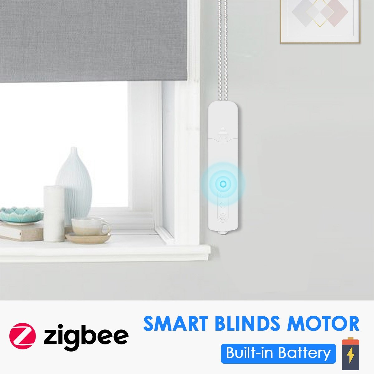 블라인드 SANCTUARY Tuya ZigBee 스마트 모터 로만 롤러 쉐이드 자동 Smart Life 앱 Google Alexa 와이파이 음성 제어 RF 리모트 배터리 포함 US, With RF Remote+Builtin Battery 상세 이미지 1