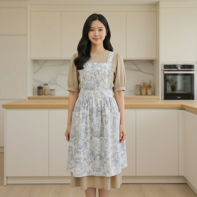 3SIS-메종 뜨왈 앞치마 국산 핸드메이드 제품, 블루, 1개