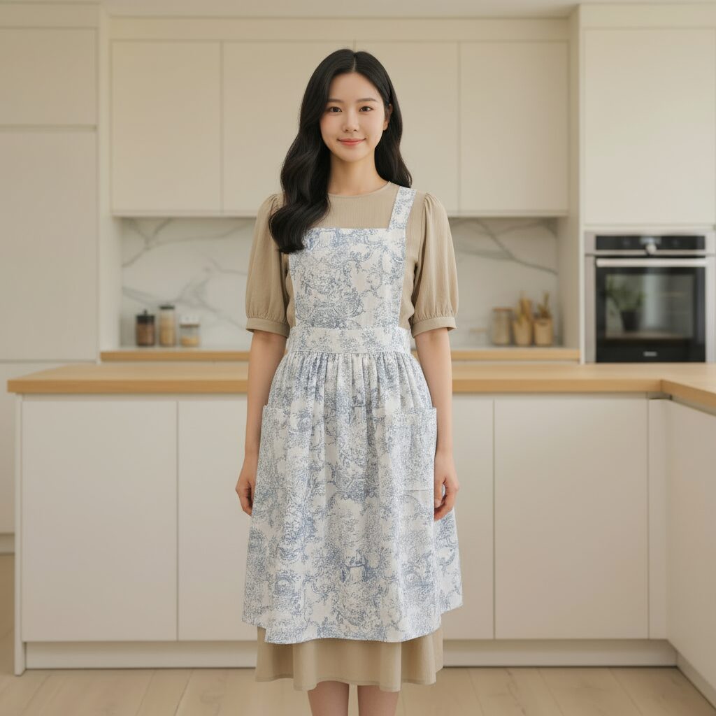 3SIS-메종 뜨왈 앞치마 국산 핸드메이드 제품, 블루, 1개 상세 이미지 1
