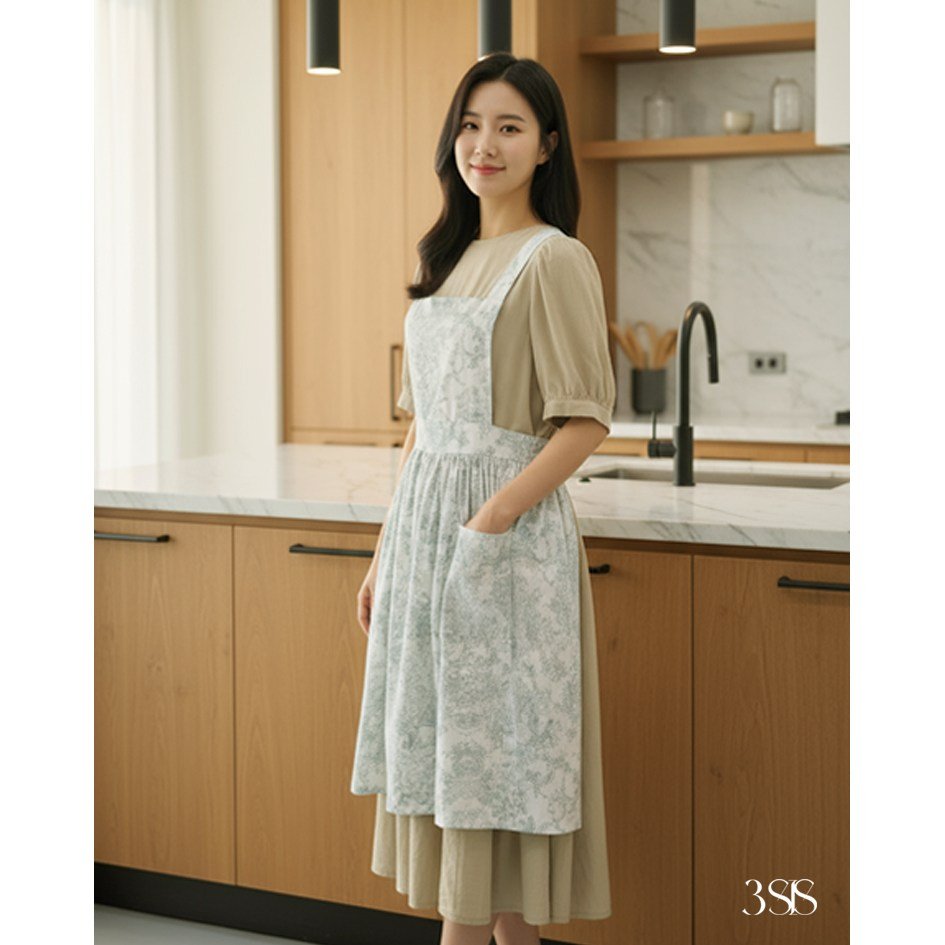 3SIS-메종 뜨왈 앞치마 국산 핸드메이드 제품, 블루, 1개 상세 이미지 1