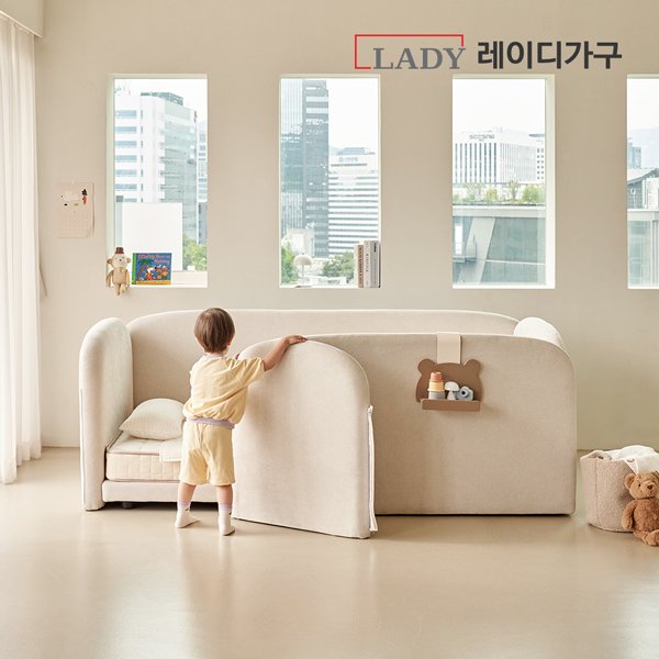 레이디가구 푸딩 기능성 패브릭 도어형 데이베드 SS_딴딴이 14, 바닐라베이지 상세 이미지 1